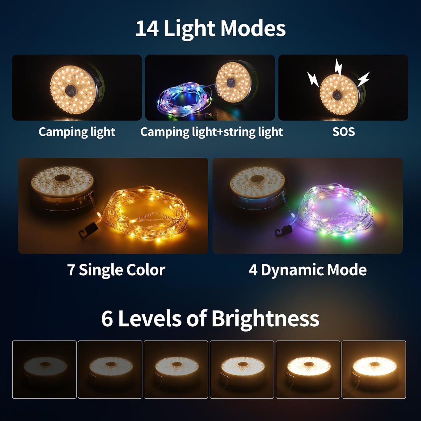 Guirnalda luces campamento 32.8ft linterna 2en1 14 modos