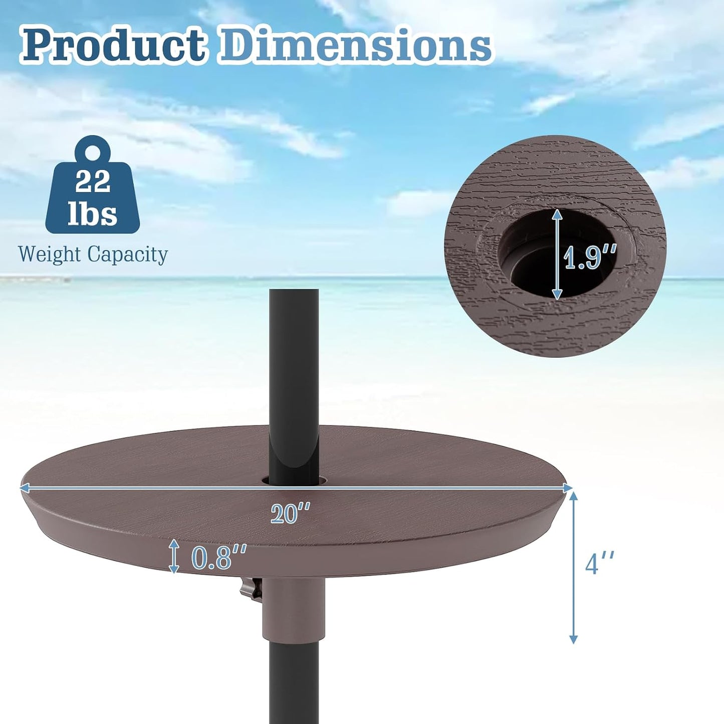 Mesa sombrilla 20" redonda madera sintética