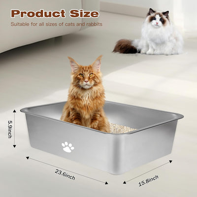 Caja arena acero inox para gatos con herramienta limpieza