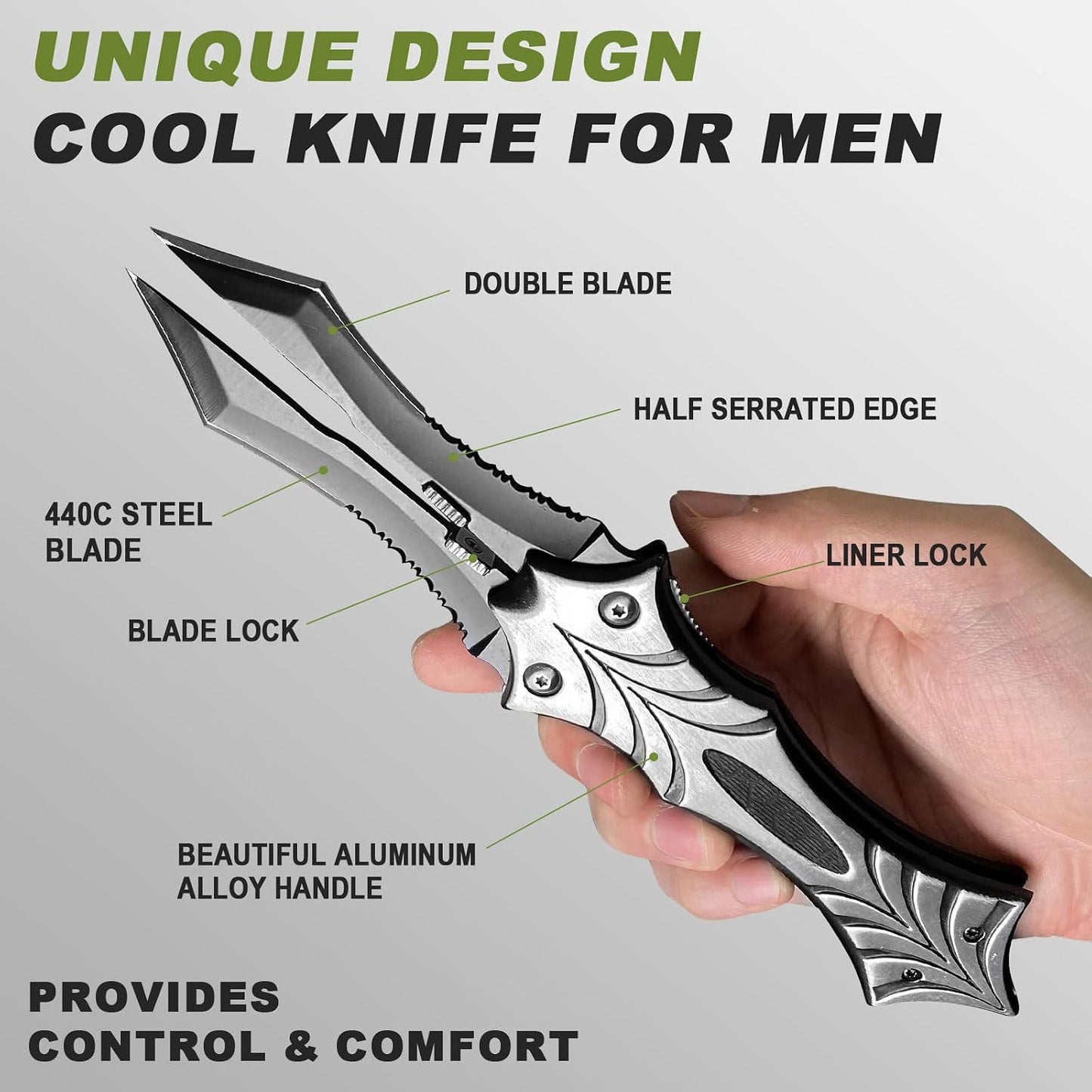 Cuchillo plegable doble hoja 8.7" EDC supervivencia