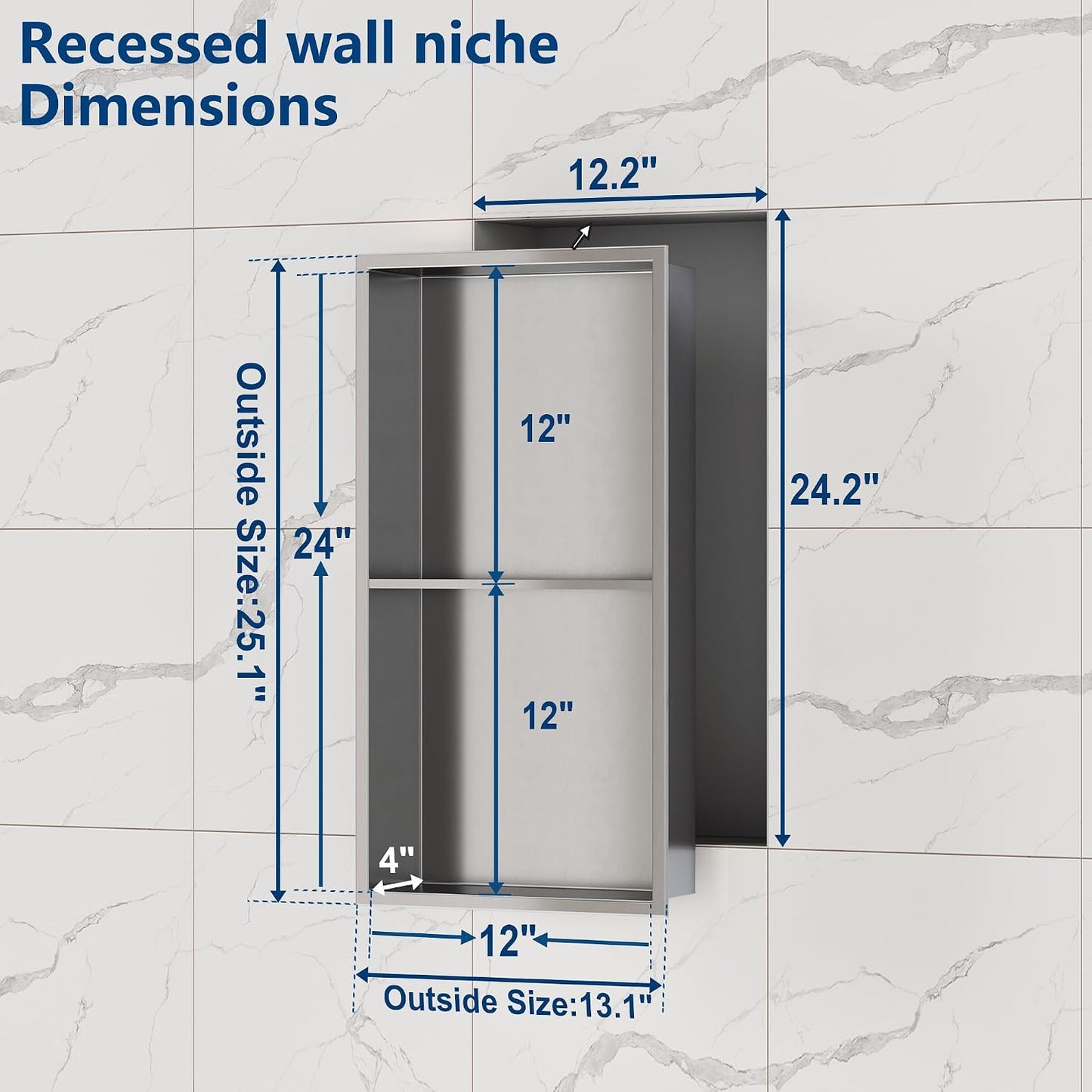 Nicho ducha acero inox 13x25 con estante 2 niveles