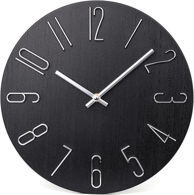 Reloj pared negro moderno 12pulg silencioso oficina