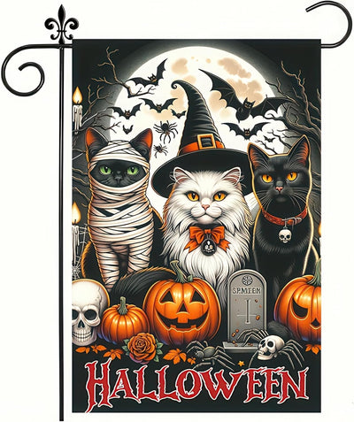 Bandera jardín Halloween gato negro bruja momia