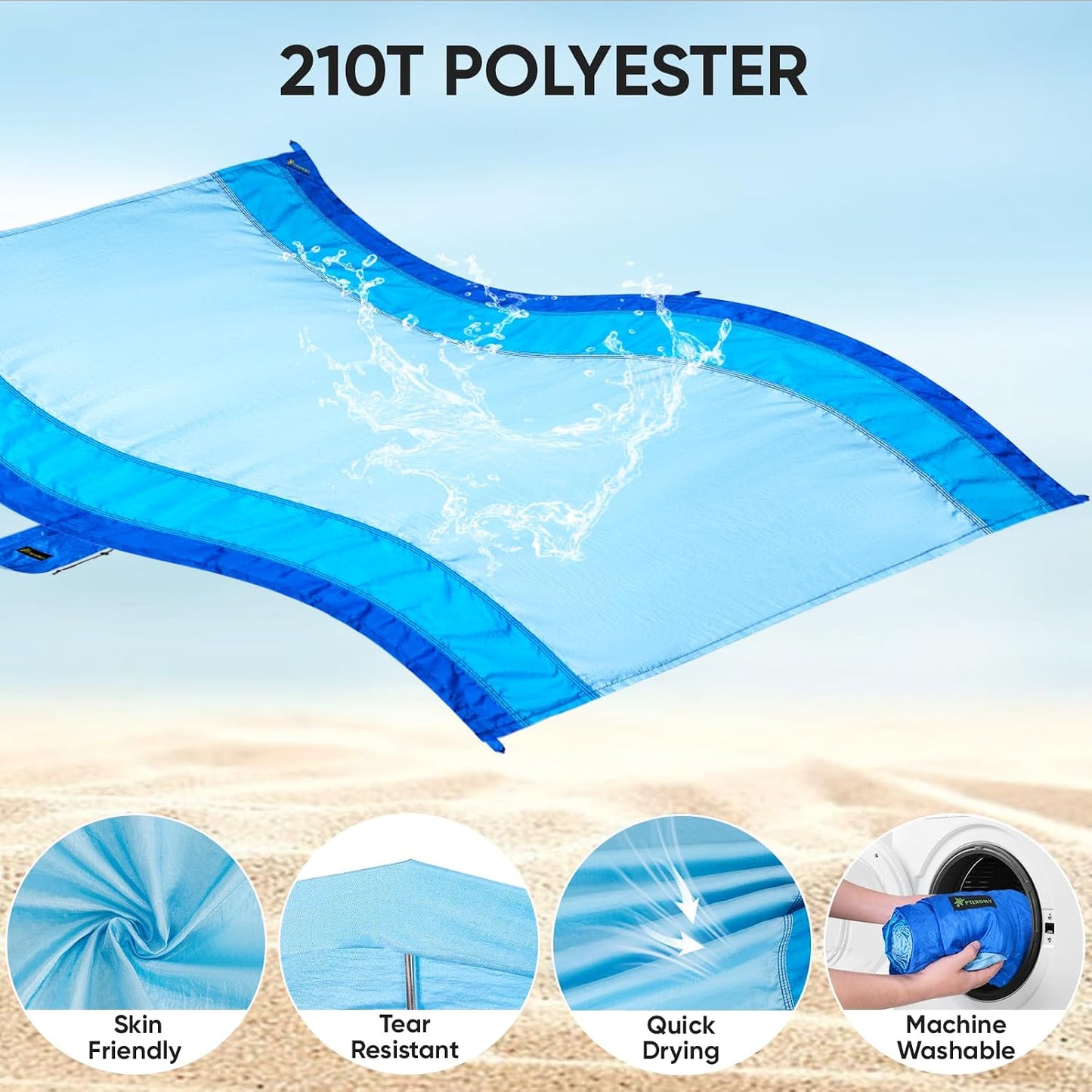 Manta playa impermeable 108x120" azul con bolsa 6 estacas