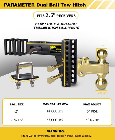Enganche caída ajustable 2.5" para remolque RV barco