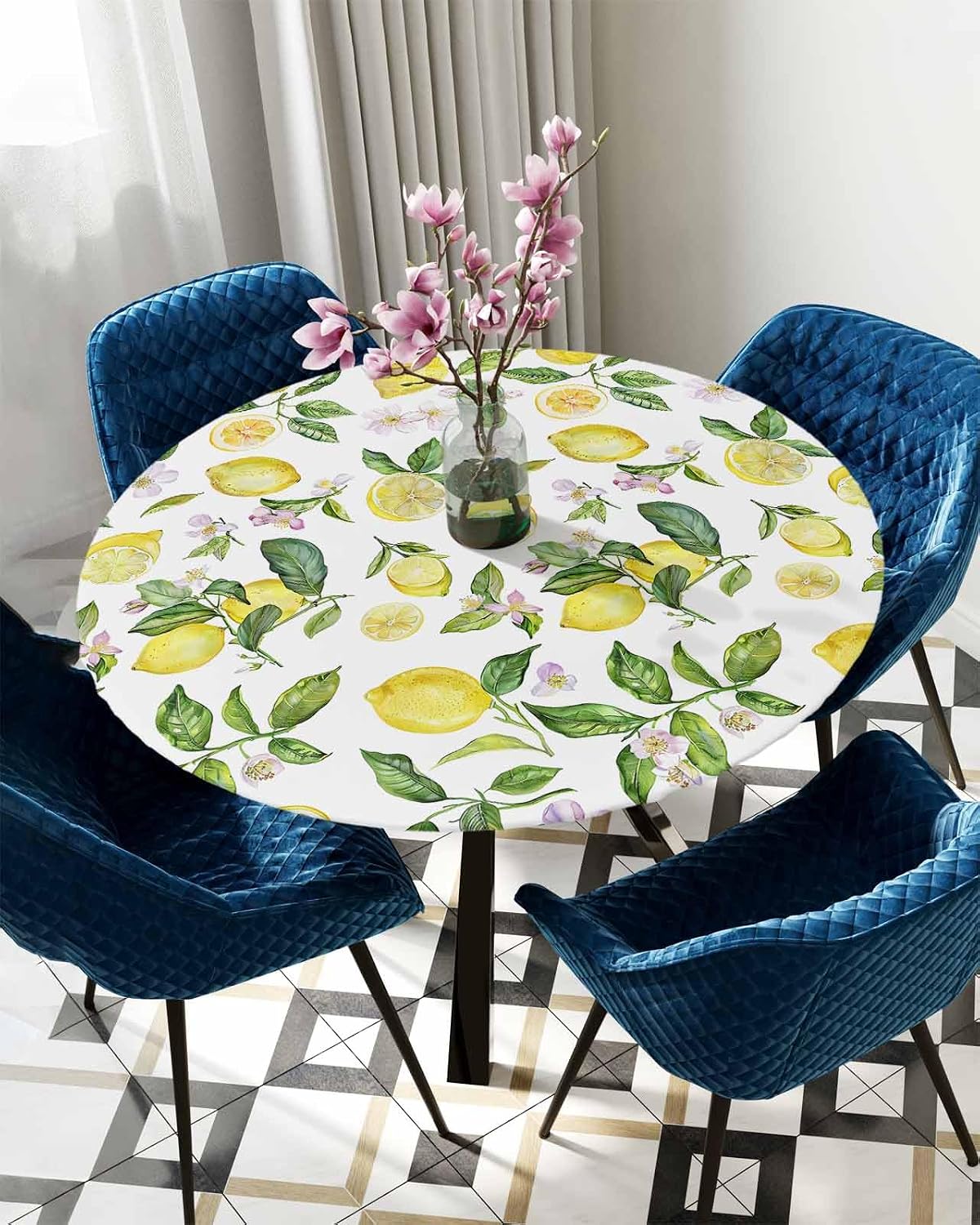 Mantel redondo amarillo ajustable impermeable flores