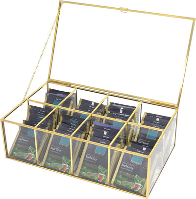 Caja vidrio transparente 8 compartimentos para té café azúcar