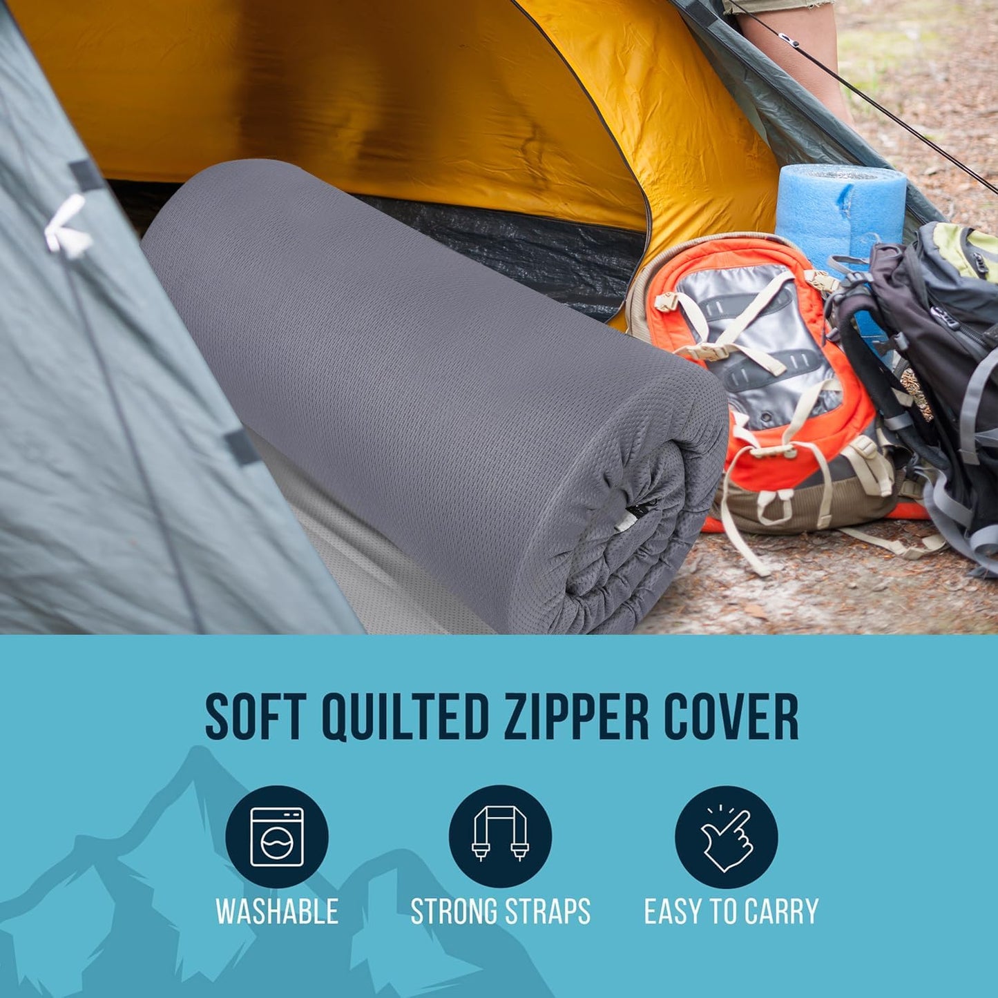 Colchón espuma visco 3x38x75pulg funda resistente camping