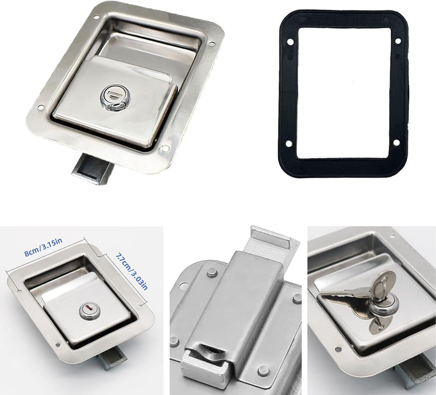 Cerradura puerta acero inox para caja herramientas RV con llave