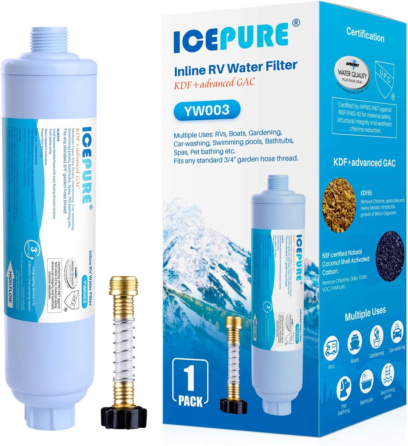 Filtro agua RV con protector manguera NSF 42 GAC KDF