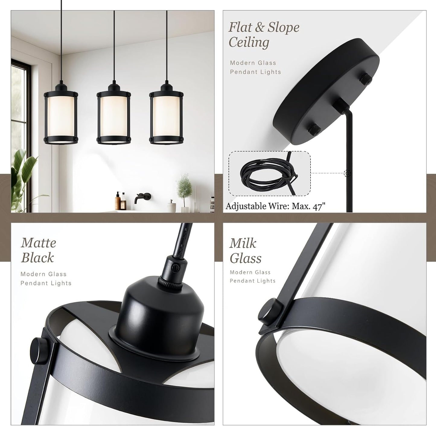 3 Pzas Luces Colgantes Isla Cocina Vidrio Esmerilado