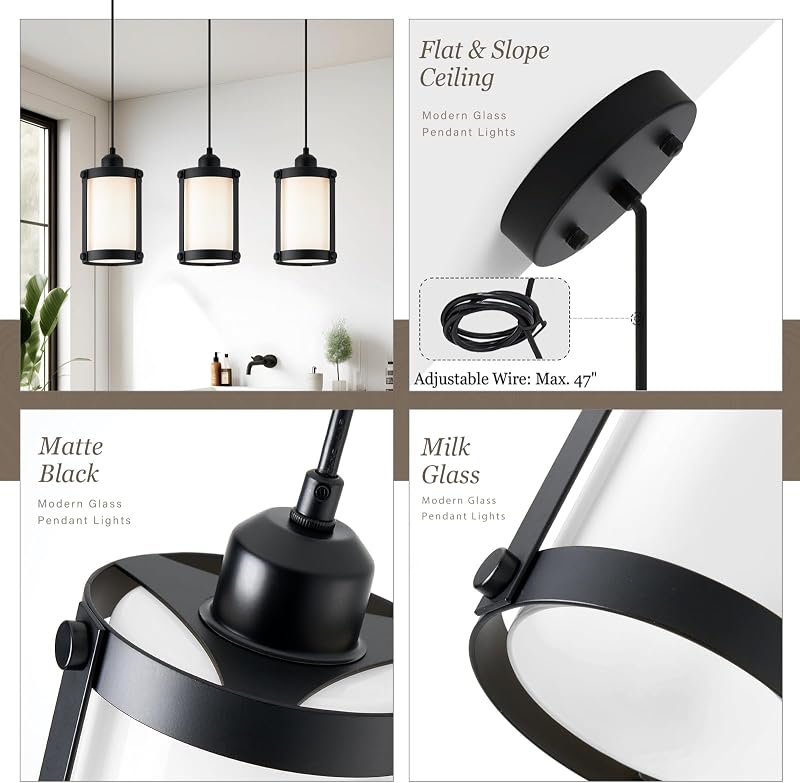 Luz colgante isla cocina estilo granja vidrio esmerilado