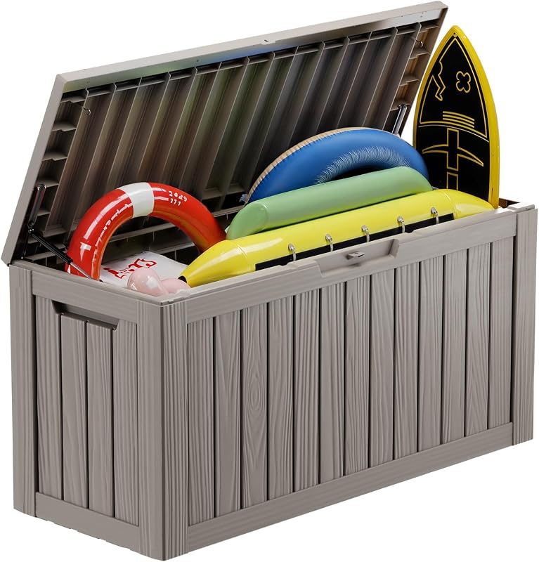 Caja resina 80gal impermeable para cojines patio y jardín