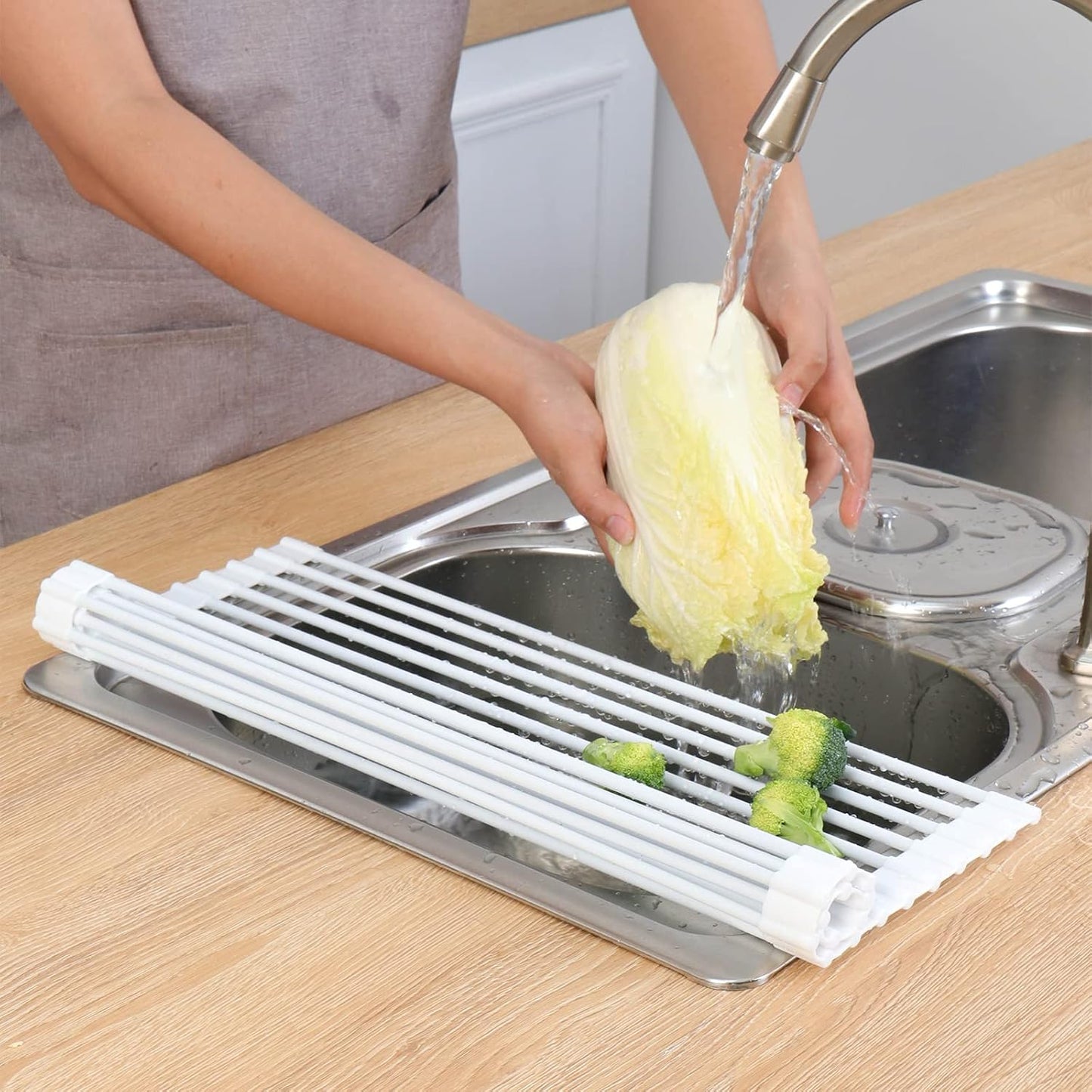 Escurridor platos enrollable blanco con silicona antiderrap