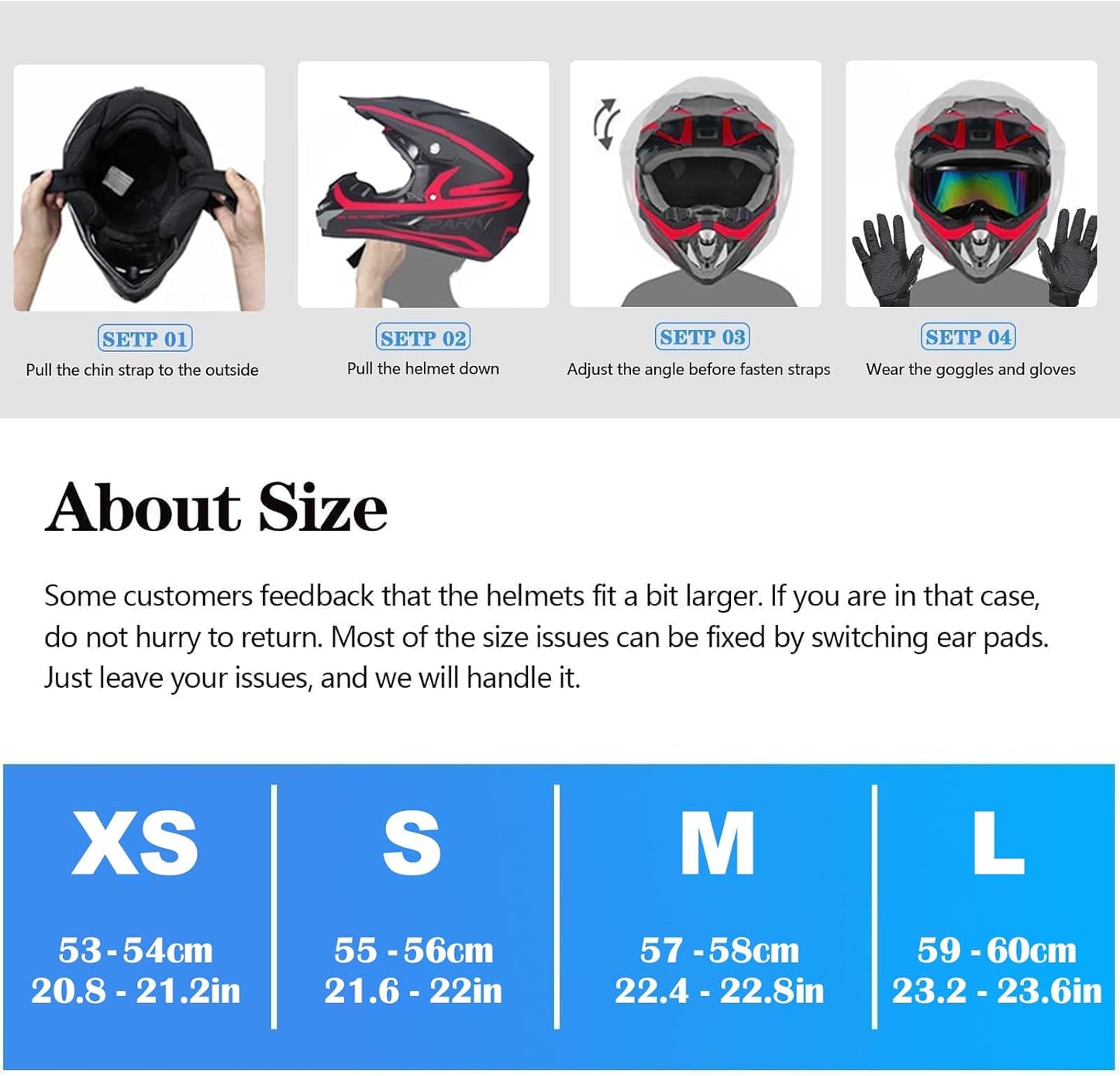 Casco motocross niños y adultos con gafas guantes