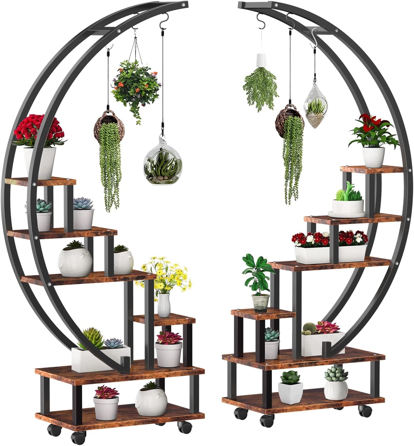 2 Soportes Metal 6 Niveles para Plantas con Ruedas
