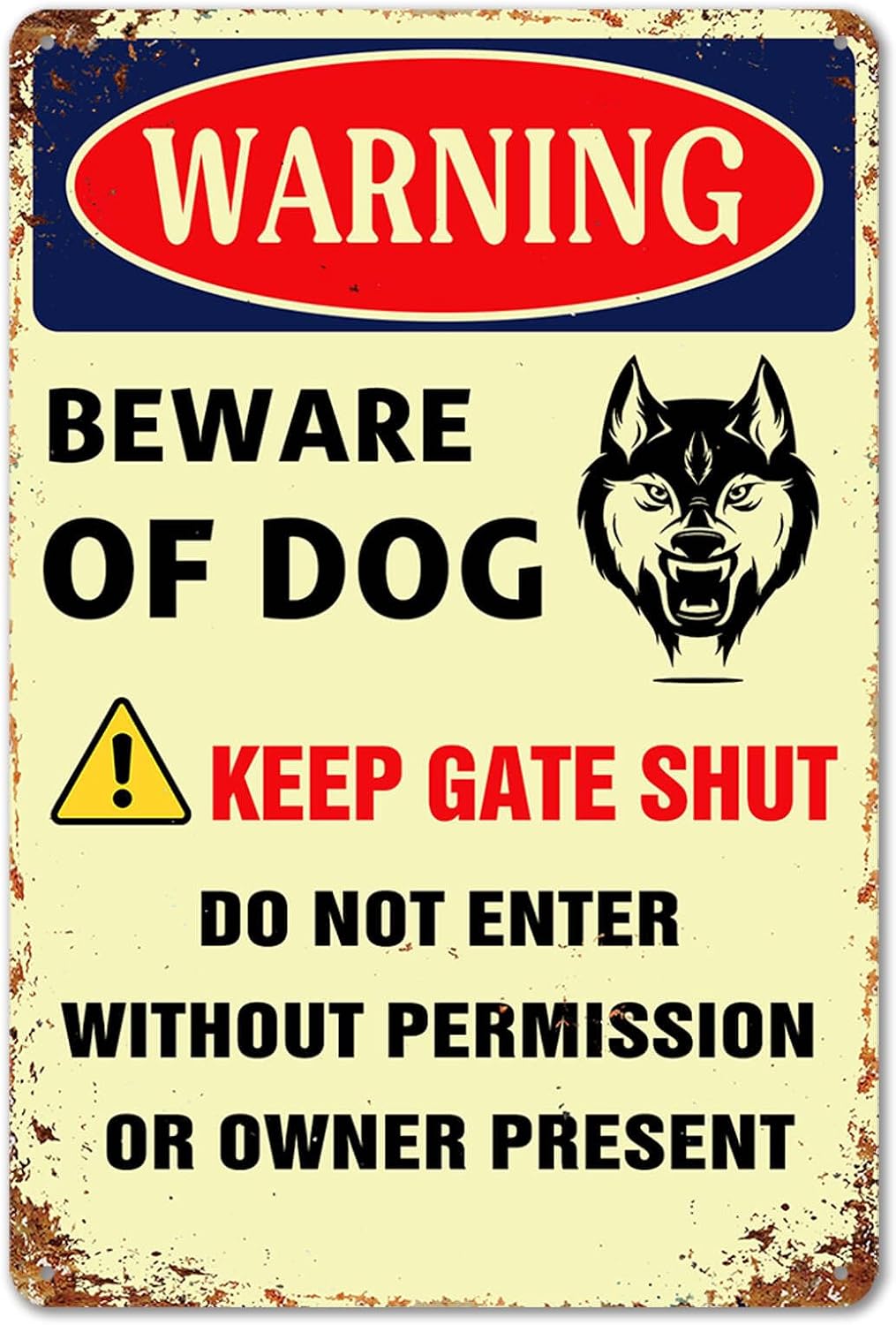 Letrero Beware of Dog Metal Estaño 8x12pulg Pared Estilo Retro