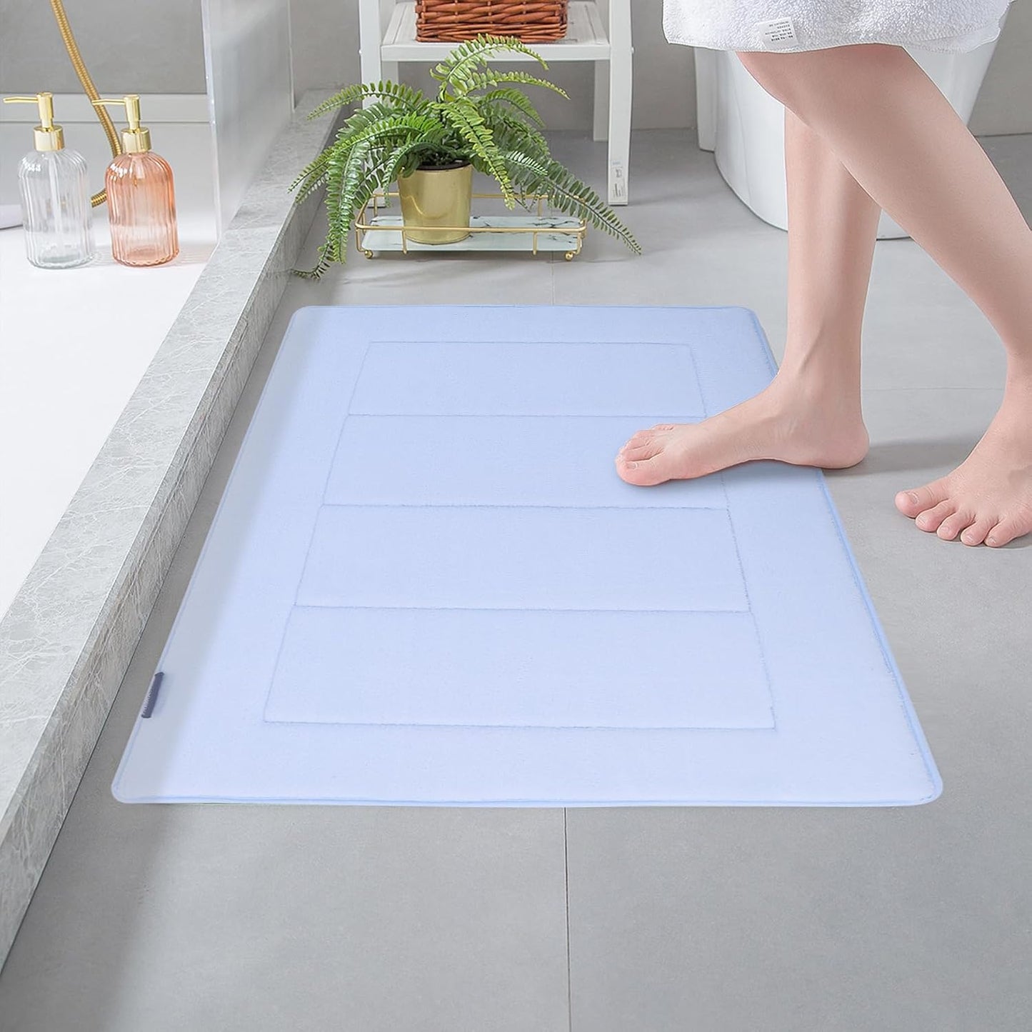 Tapete baño espuma viscoelástica antideslizante terciopelo azul