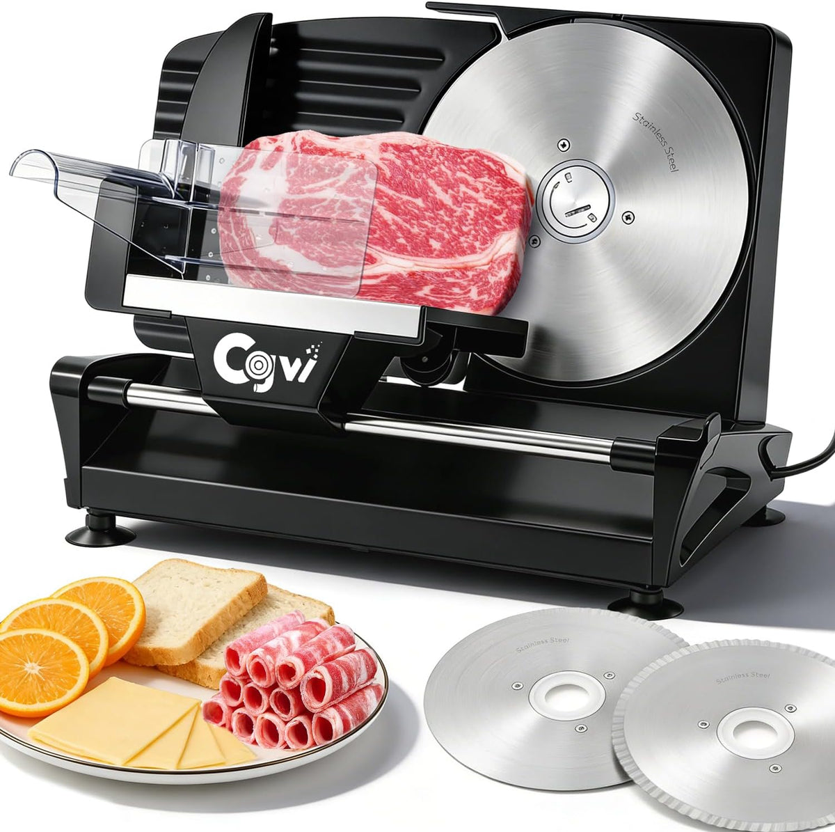 Rebanadora carne 220W 9pulg 2 cuchillas acero inox