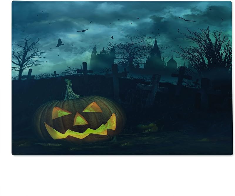 Tabla cortar vidrio templado Halloween calabaza azul