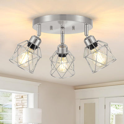 Lámpara techo níquel cepillado 3 luces E26 plateadas