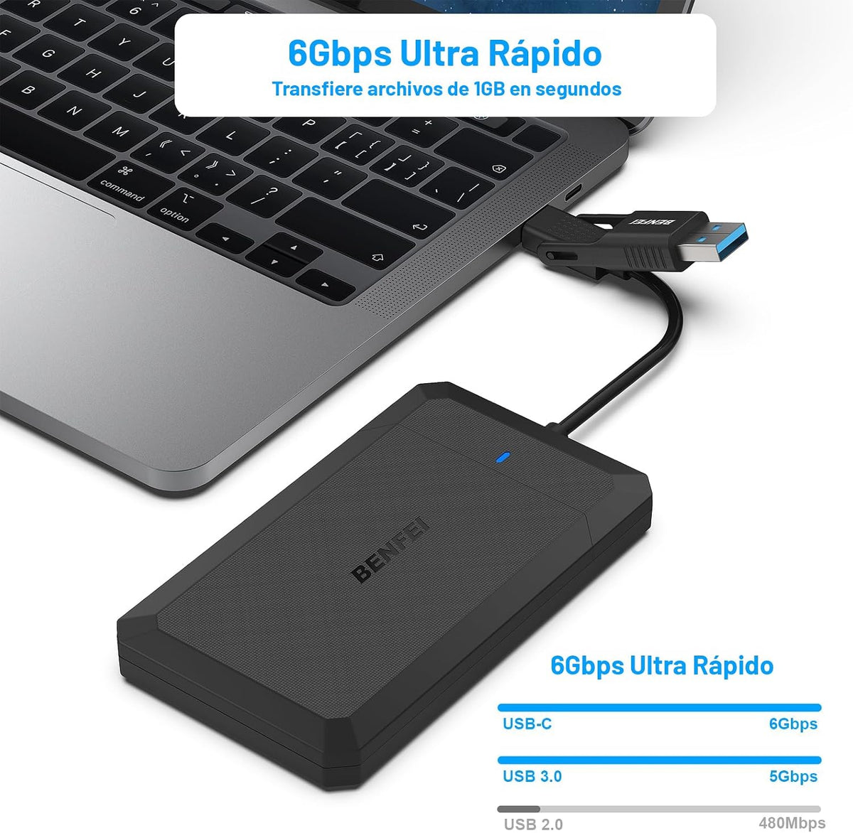 Caja disco duro externo SATA a USB 2.5pulg comp SSD