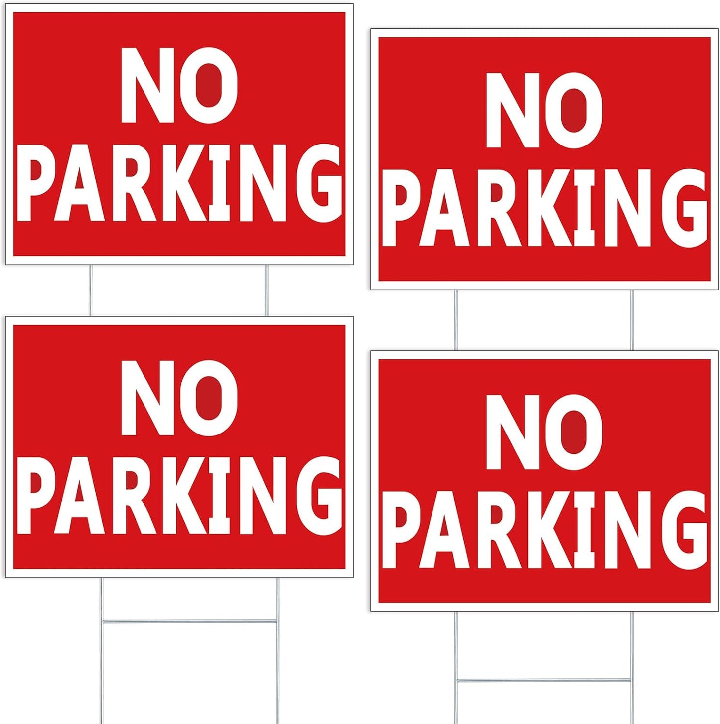 4 Letreros No Estacionamiento 12x16" Doble Cara con Poste