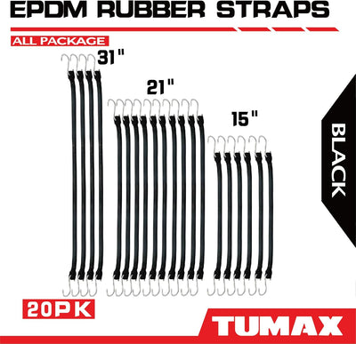 Correas lona EPDM elásticas 15-31pulg con ganchos
