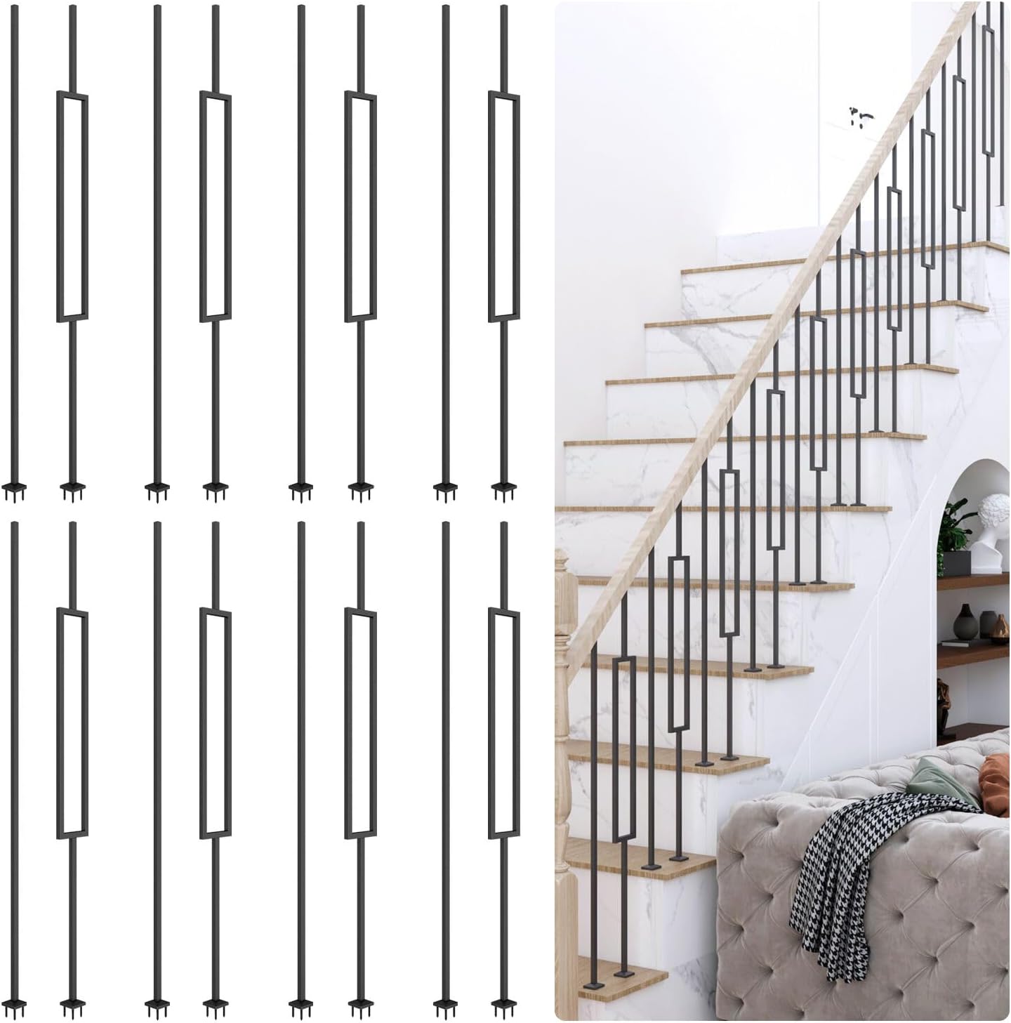 Balaustre hierro 44pulg set 10 rectangulares escaleras