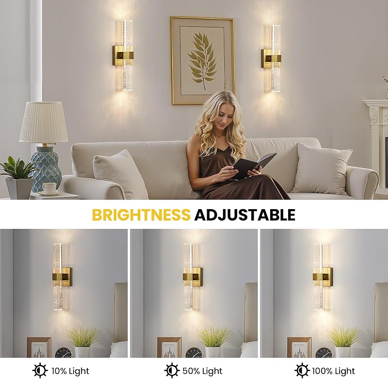2 Apliques Pared Baño LED Regulable 14W Cristal Burbujas