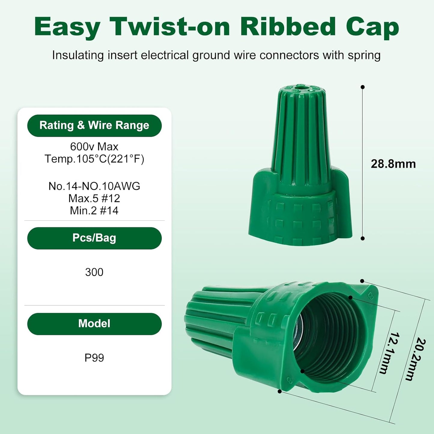 300 Tuercas Alambre Tierra Verdes 14-10 AWG