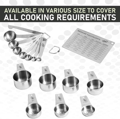 Set 16 Tazas y Cucharas Medidoras Acero Inox con Nivelador