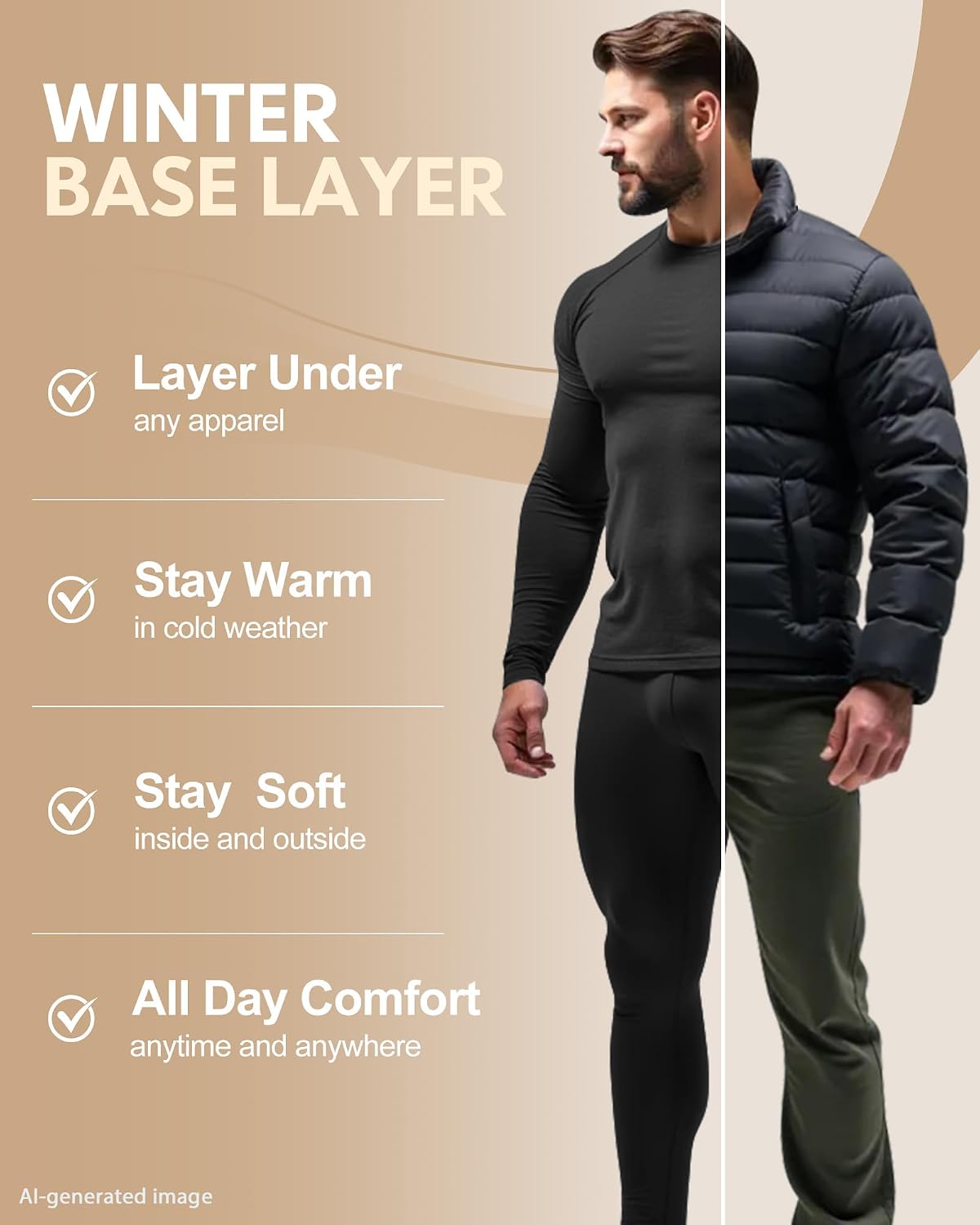 Set 3 Camisetas Termo Base Hombre Fleece Frío