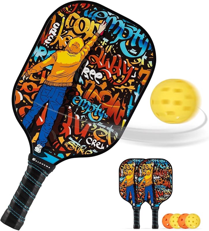 Set Palas Pickleball Fibra Vidrio 2/4 con Agarre Cojín 4 Bolas