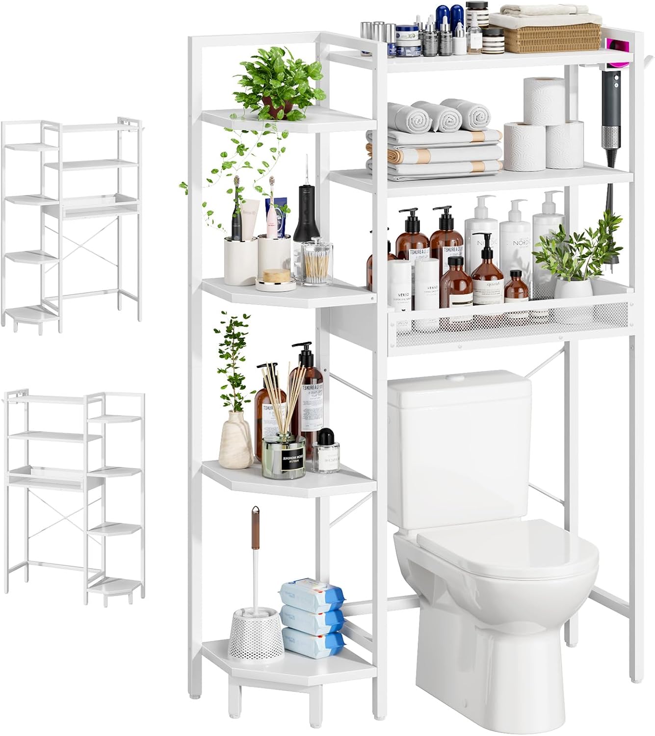 Estantería baño 7 niveles con cesta y gancho para papel