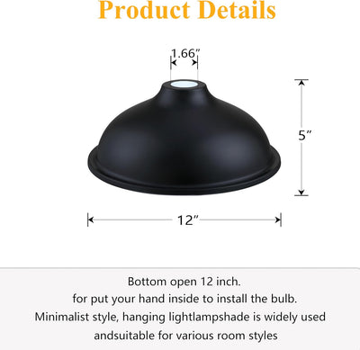 3 Pzas Sombras de Tambor Metal H5.9*D12 E26 Negro