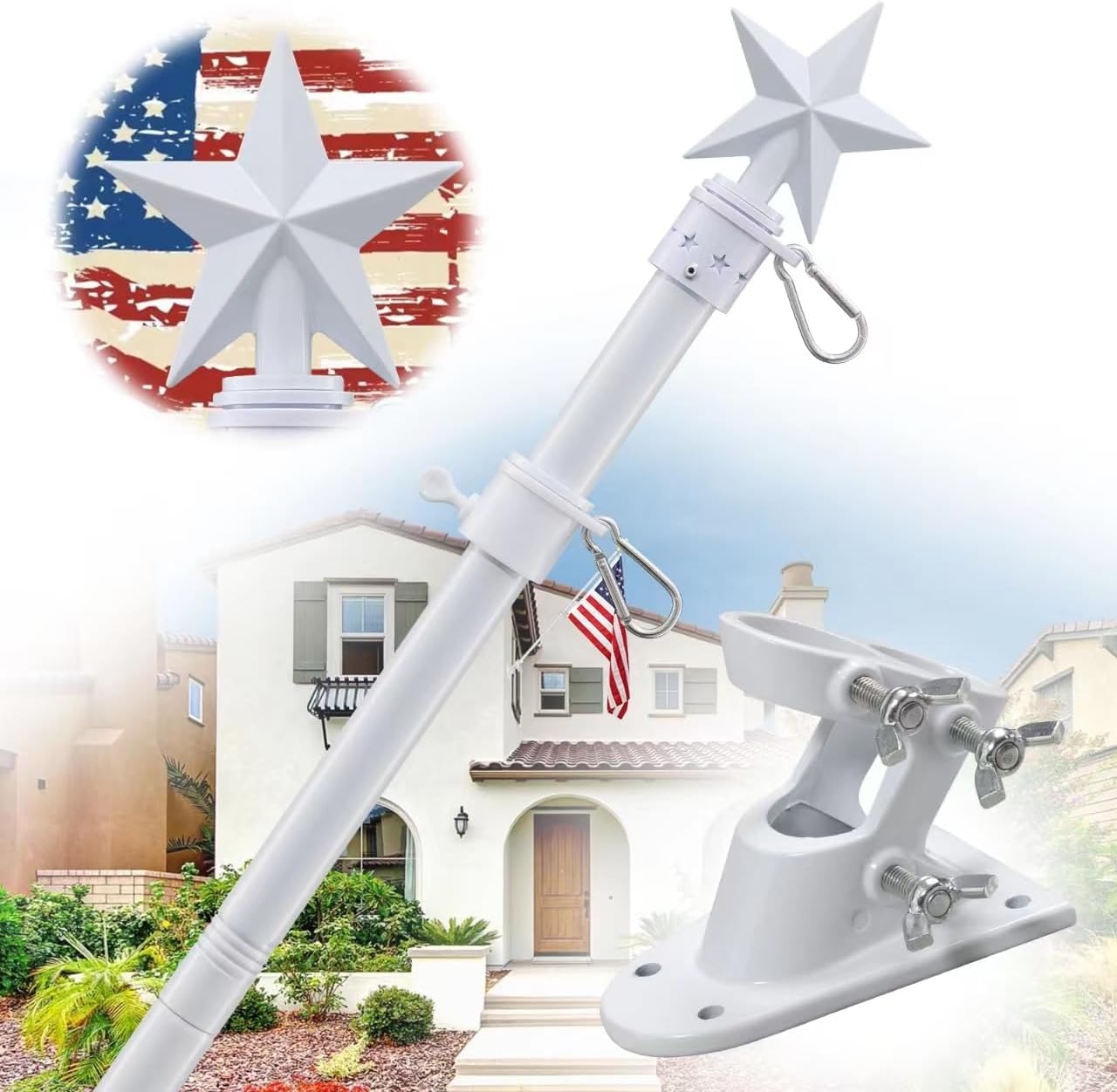 Kit asta bandera casa soporte 5ft resistente 3x5 al aire