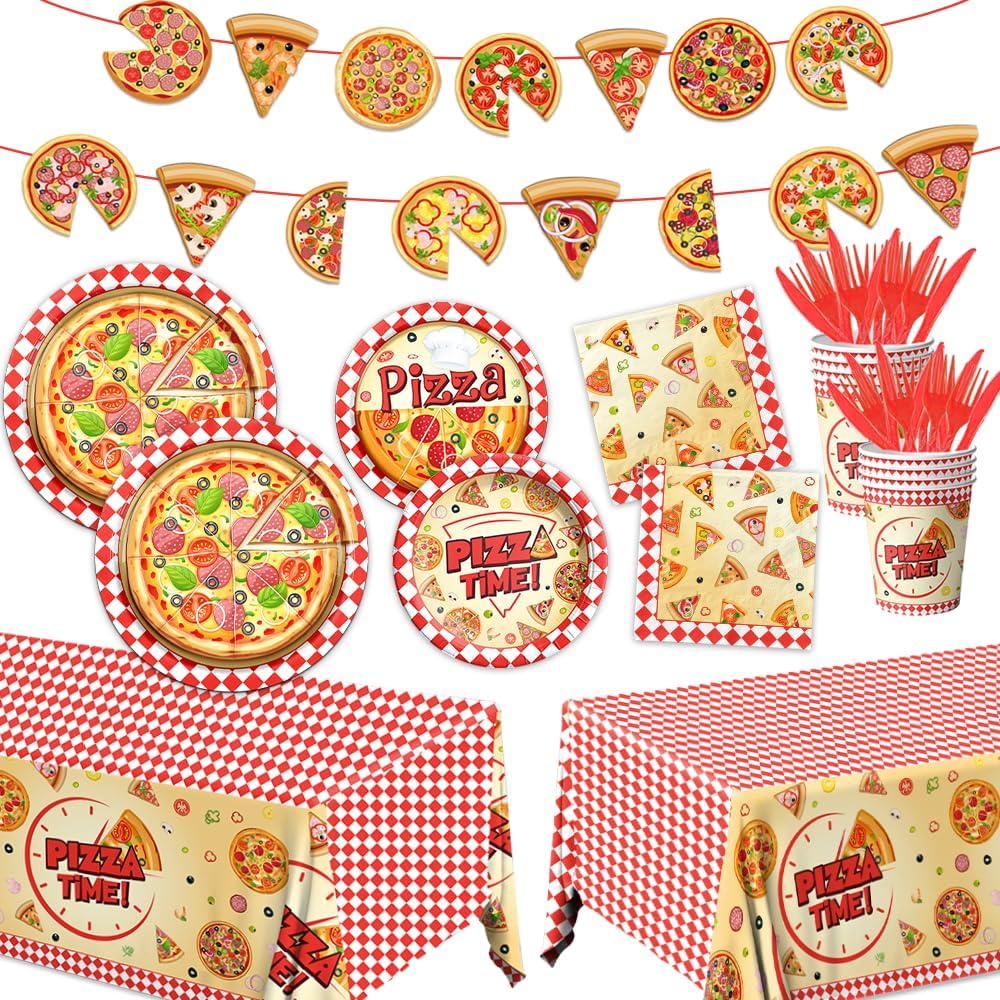 Juego 143 pzas vajilla fiesta pizza cumpleaños niños