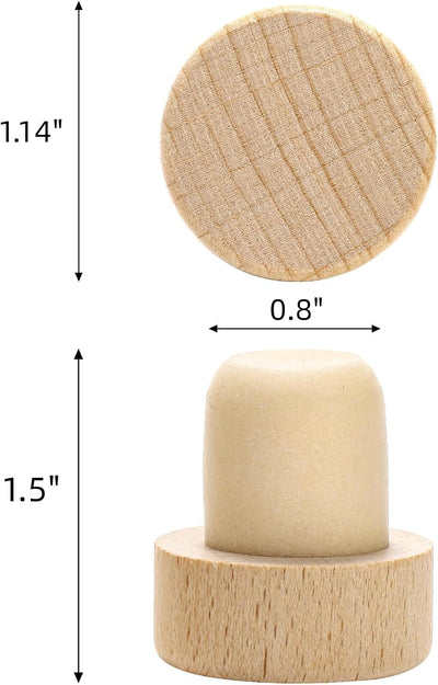 60 Tapones Corcho Madera y Goma Reutilizables