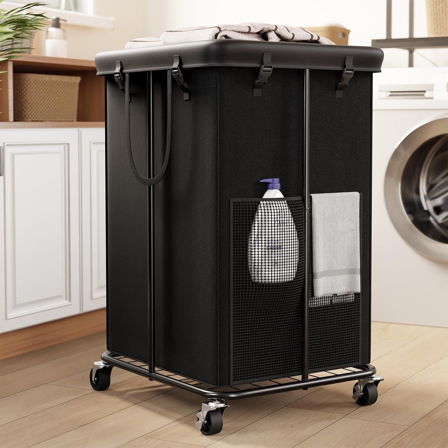 Cesta 150L para ropa con ruedas y bolsa remov.
