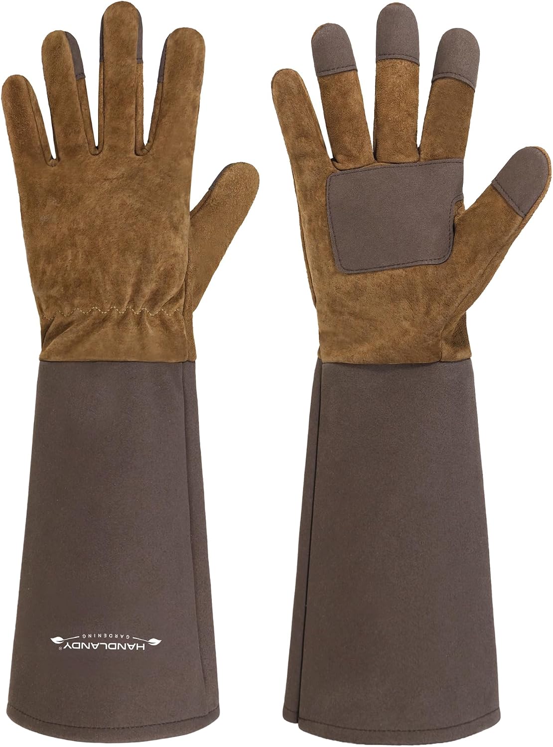 Guantes jardinería cuero vacuno transpirables manopla marrón
