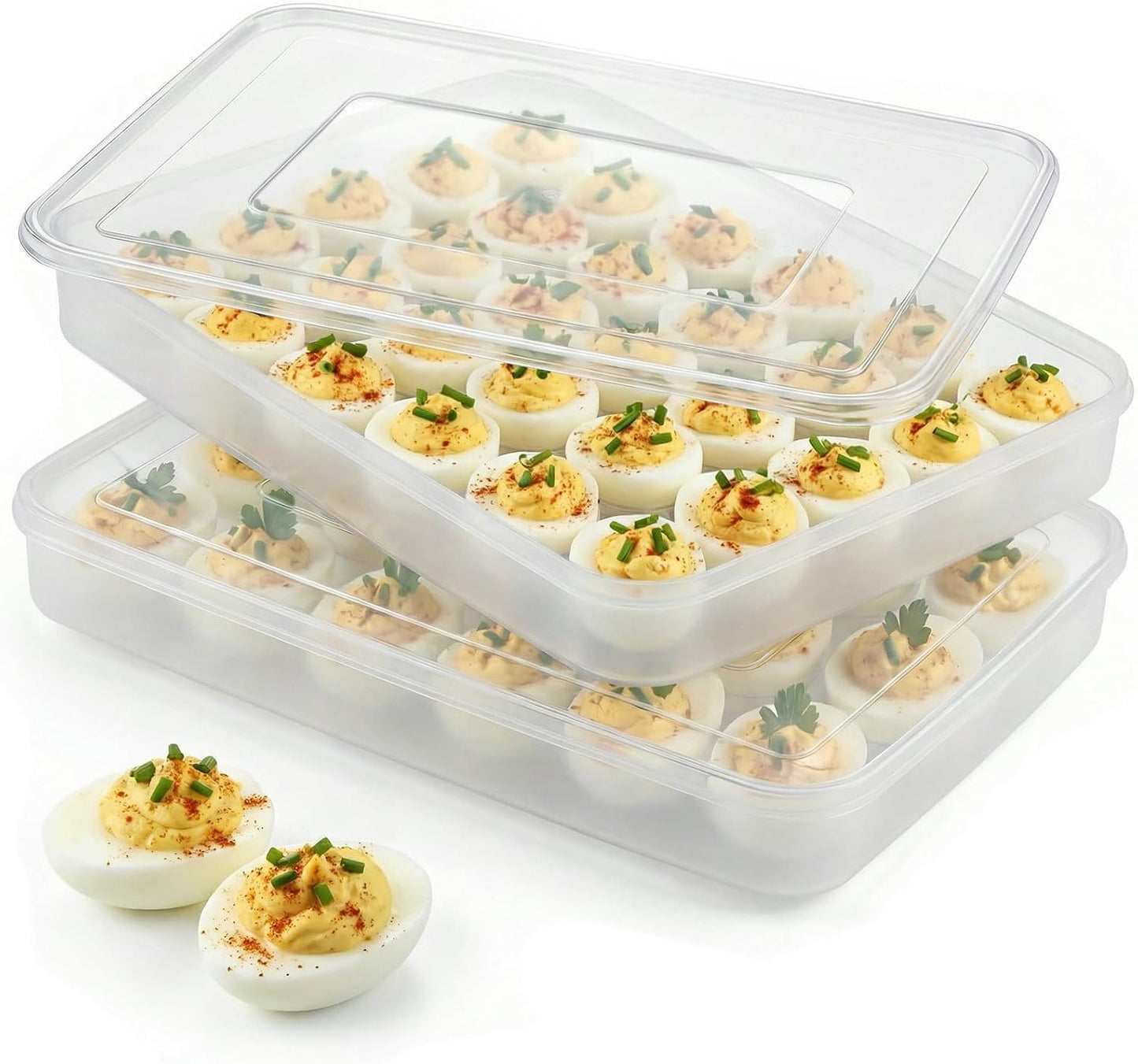 Recipientes huevos rellenos set 2 bandeja plástica 60 huevos