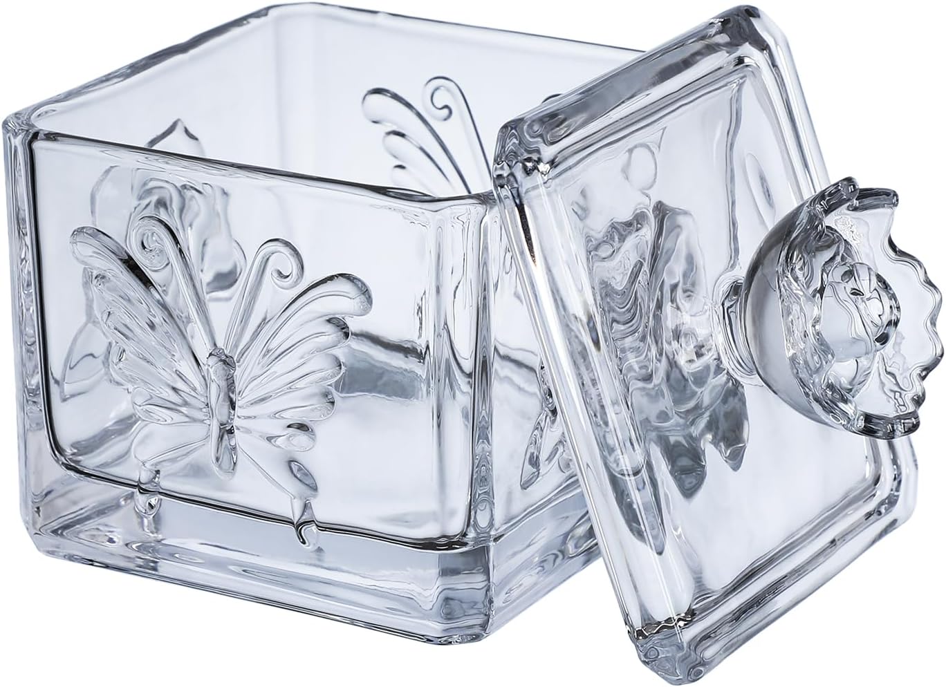Tarro cristal con vitrales de rosas y mariposas