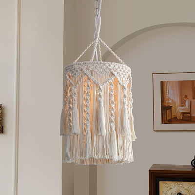 Lámpara colgante boho macramé con enchufe