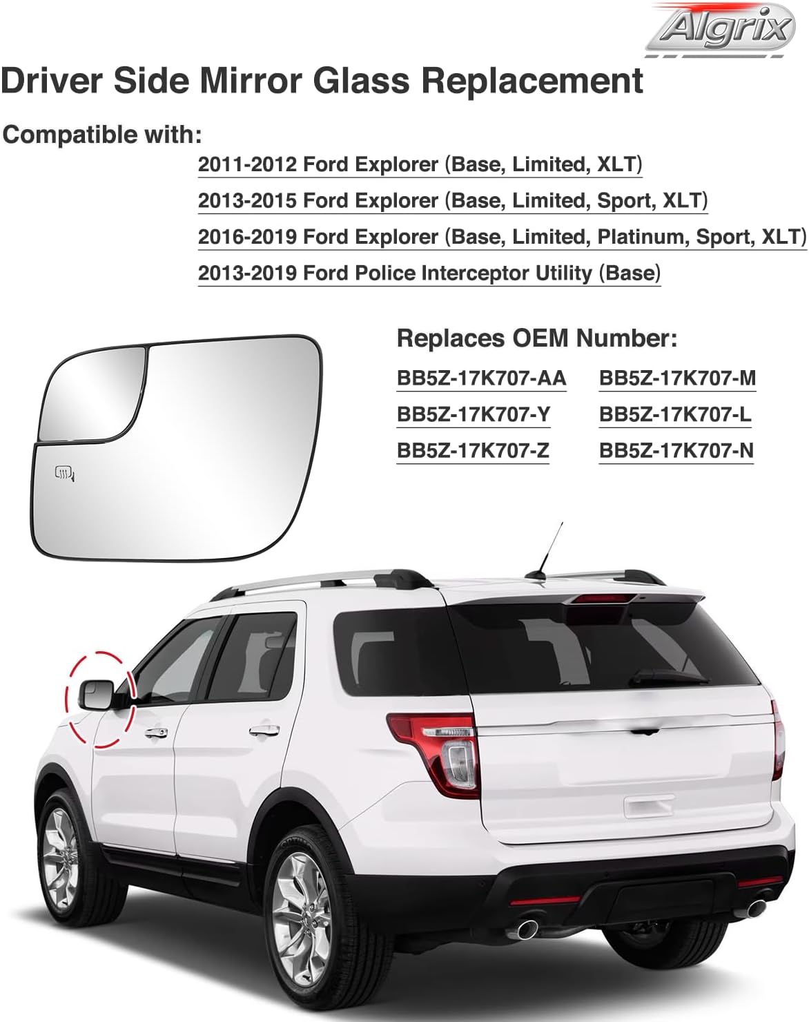 Espejo lateral conductor Ford Explorer cromado izquierdo