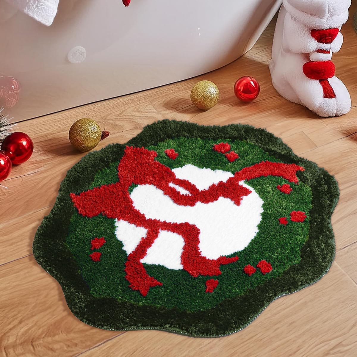 Alfombra baño navidad antideslizante 24x24pulg verde