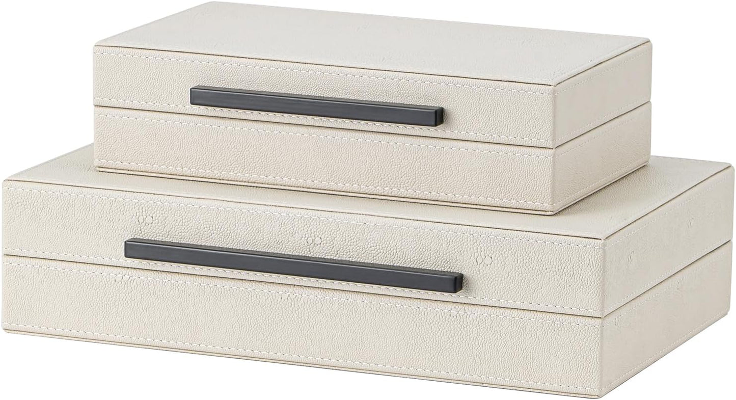 2 Cajas Almacenamiento Cuero Sintético Asas Negro Joyas
