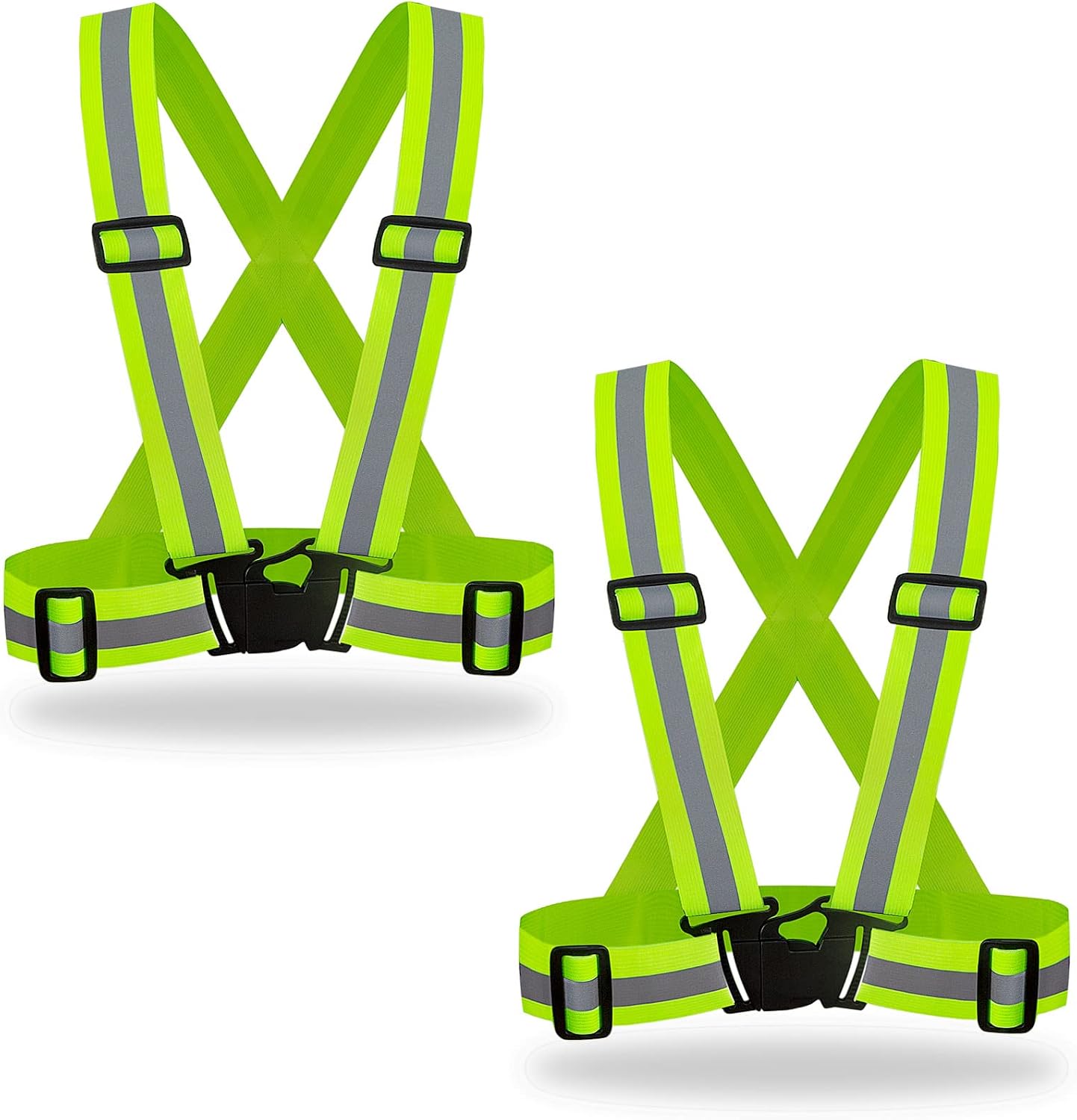 2 Chalecos Seguridad Hi Vis Ajustables Neón Reflectantes