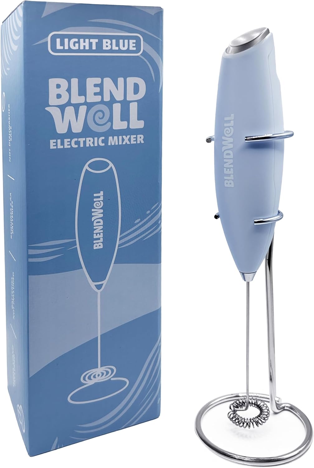Espumador leche eléctrico matcha café con soporte acero inox azul