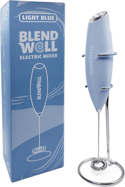 Espumador leche eléctrico matcha café con soporte acero inox azul